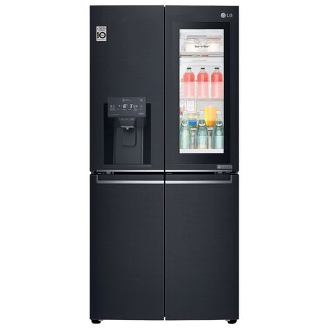 LG GMX844MCKV Slim Door In Door Instaview French Style Fridge Freezer With Ice And Water – BLACK STEEL Luxury Refrigerator, Folding Shelves, Modern Refrigerator, Fridge Odor, American Fridge Freezer, Fridge Drawers, Smart Fridge, American Fridge, Door Fridge