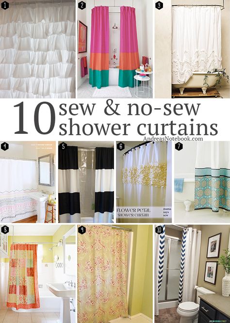 10 sew & no-sew DIY shower curtain tutorials - AndreasNotebook.com Industrial Glam Bathroom, Apartment Crafts, Ruffle Shower Curtain, Small Sewing Space, Curtain Tutorial, Diy Shower Curtain, No Sew Curtains, Diy Shower, Bathroom Curtain