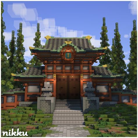 Japanese Gate Minecraft, Minecraft Id, Minecraft Japanese House, Play Bakery, Chinese Village, Minecraft Japanese, Japanese Gate, Minecraft Structures, Minecraft Inspiration