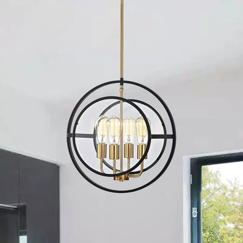 Mercer41 Branton 4 - Light Unique / Statement Globe Chandelier & Reviews | Wayfair Dream Bathroom Master Baths, Ceiling Lights Diy, Gold Ceiling Fan, Gold Pendant Lighting, Chandelier Metal, Iron Ring, Round Chandelier, Globe Chandelier, Island Lights