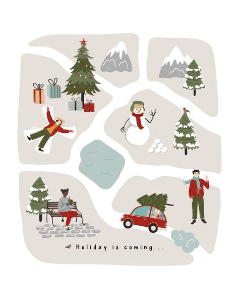 Christmas Hike, Illustrated Holiday Cards, Christmas Boards, Map Creator, Creative Wrapping, Tree People, Adventure Map, Christmas Journal, Card Print