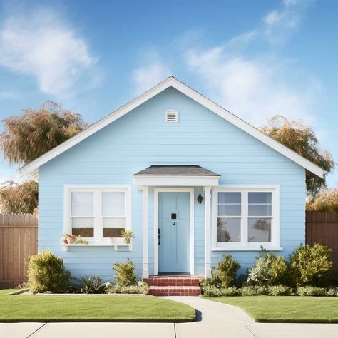 Sky Blue Exterior House Colors, Sky Blue House Exterior, Light Blue Exterior House, Paint Colors For Small Houses, Light Exterior House Colors, Light Blue Exterior House Colors, Light Blue House Exterior, Blue Exterior House Colors, Gentle Gray