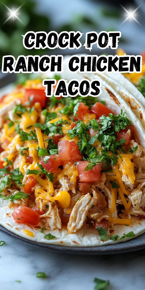 Taco Ranch Chicken, Crock Pot Ranch Chicken, Ranch Chicken Tacos, Crockpot Chicken Tacos, Chicken Ranch Tacos, Salsa Ranch, Variety Food, Chicken Tacos Crockpot, Sour Cream Chicken