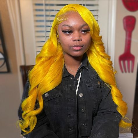 Yellow Frontal Wig Install, Yellow Wig Install, Yellow Frontal Wig, Yellow Lace Front Wig, College Wishlist, Yellow Wig, Hair Dues, Color Wigs, Colored Weave