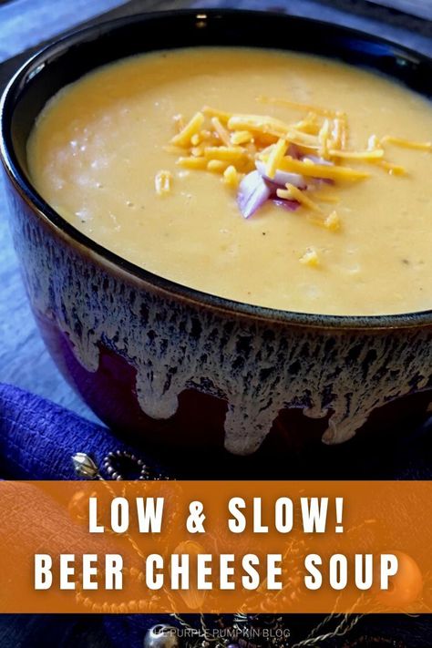 If you love beer and you love cheese, then you are going to love this recipe for Easy Beer Cheese Soup! It's made in one pot and cooking it low and slow is what will give you a delicious, creamy, and satisfying soup that is perfect for blustery fall days! #SoupRecipes #ThePurplePumpkinBlog #Recipes Granite City Beer Cheese Soup, Beer Cheese Soup Crockpot, Cheese Soup Recipe Easy, Easy Beer Cheese Soup, Easy Beer Cheese, Beer Cheddar Soup, Beer Cheese Soup Recipes, Beer Soup, Beer Cheese Soup