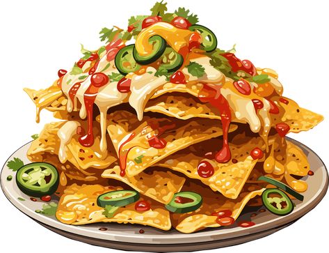 Mexican Food Art, Noodles Images, Nachos Cheese, Food Animation, Foodie Art, Food Artwork, Food Illustration Art, Watercolor Food, Cute Food Drawings