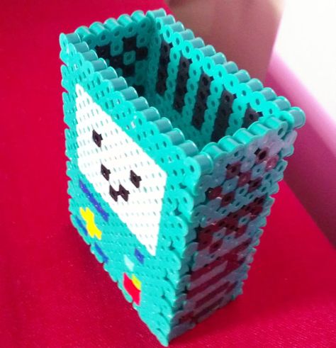 3D Perler Bead Beemo Pen/Pencil Holder by StoneThistle on Etsy Perler Pencil Holder, Perler Bead Glasses Holder, Pencil Holder Perler Beads, 3d Perler Bead Box Patterns, 3d Perler Bead Patterns Furniture, Perler Beads 3d Box Pattern, Hama Beads 3d, Beading For Kids, 3d Perler Bead