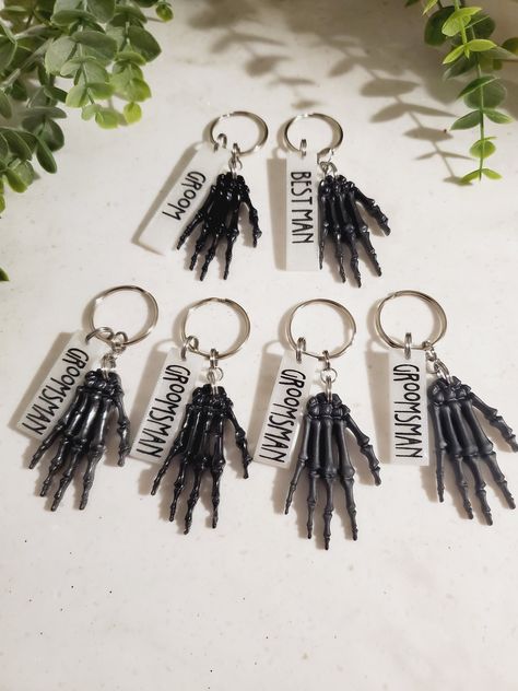 Goth Groomsmen Skeleton Hand Keychain, Black/White, Goth Occult Halloween Groom/Groomsmen Proposal/Gift by TwistedEverAfter by TwistedEverAfter on Etsy Halloween Groom, Groomsman Proposal Box, Groomsmen Proposal Gifts, Bachelor Gifts, Clear Epoxy Resin, Groomsmen Proposal, Skeleton Hands, Proposal Gifts, Groom Gift