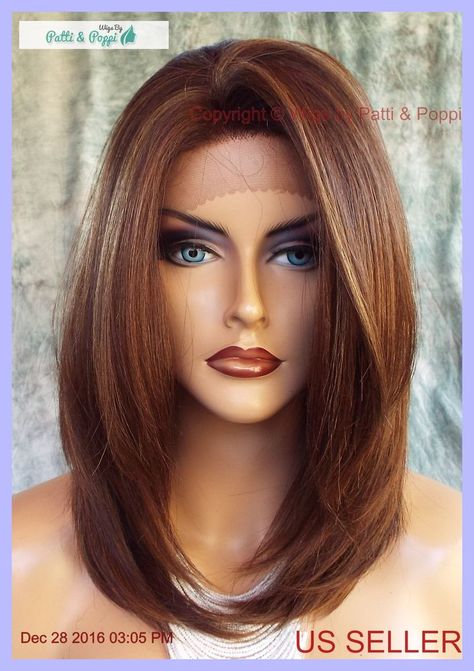 Lace Front Wig HAND TIED HEAT FRIENDLY P4.27.30 SOFT STRAIGHT LAYERS USA 1131 #Sepia Front Layers Medium Hair, Layers Medium Hair, Straight Layers, Hair Short Straight, Front Layers, Sanggul Modern, Layers Medium, Indian Remy Human Hair, Haircuts For Medium Hair