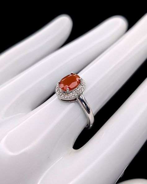 Vintage Solitaire Oval Rich Genuine Carnelian and Genuine Diamond Halo Sterling Silver Ring This piece is now ready and awaiting its second chance 🥰 Carnelian Ring, Second Chance, Diamond Halo, Halo Diamond, Sterling Silver Ring, Halo, Sterling Silver Rings, Silver Ring, Silver Rings