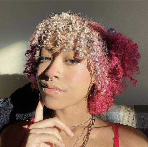 4b Dyed Hair, Curly Hairstyles Dyed Pink, Dark Pink Curly Hair, Hot Pink Curly Hair, Pink Coily Hair, Neon Pink Natural Hair, Dyed Curly Hair, Dyed Natural Hair, Messy Hair