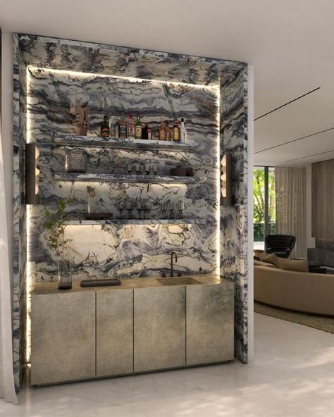 DIDA HOME on Instagram: "Custom made marble bar with modern, organic looking sconces by @annakarlinstudio 🤍  Swipe! 👀" Home Wet Bar, Marble Interior, Neoclassical Interior, Marble Bar, Luxury Bar, Furniture Details Design, Bar Designs, Showroom Interior Design, Home Bar Designs