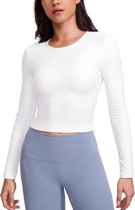 Amazon.com: CRZ YOGA Butterluxe Womens Long Sleeve Crop Yoga Shirts Slim Fit Cropped Workout Tops Athletic Casual Basic Tight Shirt White Small : Clothing, Shoes & Jewelry Crz Yoga, Perfect Curves, Workout Crop Top, Yoga Shirts, Tops Fall, Long Sleeve Crop, Crop Shirt, Shirt White, Workout Tops