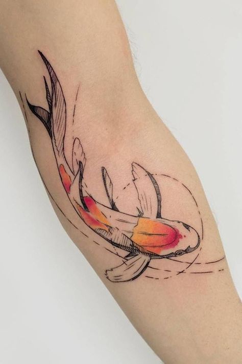 A meaning of koi fish tattoo for women and men and simple design ideas on thigh, forearm, in traditional black or colorful watercolor. Small and big japanese designs for you are here! #glaminati #koifishtattoo #koifish #koifishtattoodesign #japanesetattoo #koifishtattooideas #tattooideas #womentattooideas #tattooideasforwomen Tato Irezumi, Karp Koi, Carp Tattoo, Japanese Koi Fish Tattoo, Tato Ikan Koi, Koi Tattoo Design, Tato Dengan Makna, Pola Tato, Yakuza Tattoo