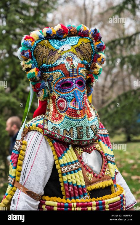 Download this stock image: Kukeri, mummers perform rituals with costumes and big bells, intended to scare away evil - M6HRK9 from Alamy's library of millions of high resolution stock photos, illustrations and vectors. Mummers Costumes, Image Processing, Us Images, Festival Captain Hat, Bulgaria, Captain Hat, Photo Image, High Resolution, Stock Images