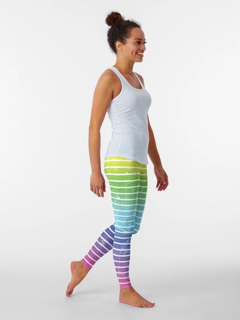 "Colorful rainbow scratched pride stripes" Leggings for Sale by HarridanCreates | Redbubble Colorful Rainbow, Striped Leggings, Stripes, One Piece, Rainbow, Leggings, Sweatshirts, For Sale, Dresses