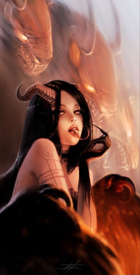 Demon Woman, Anime Demon, Anime, Hair, Art