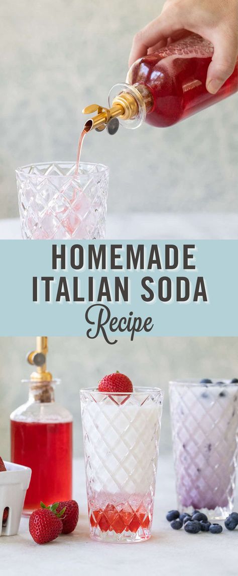 Italian Sodas are a favorite summer drink! They are a classic drink that’s easy to make with 3 ingredients. Learn the easiest way to make an Italian soda and how to customize them! You can tailor it to your taste and use your preferred flavors! Homemade Italian Soda, Italian Soda Recipe, Italian Sodas, Italian Cream Soda, Soda Flavors, Homemade Soda, Italian Soda, Soda Recipe, Agua Fresca