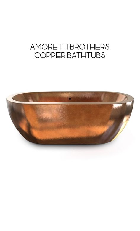 Designed for optimum comfort. The Capri freestanding copper tub is a minimalist take on the classic tub design. This luxurious work of art gives a visual boost to any bathroom. Perfectly rounded sides and deep interiors make for a spacious soaking tub. This roomy tub has enough space for two. Our Capri hand-hammered copper tub features double-wall insulation. Take a leisurely, romantic bath – this freestanding tub will keep the water warm for you. amoretti brothers copper bathtub Copper Tub Bathroom, Copper Bath Tub, Hammered Copper Tub, Copper Soaking Tub, Freestanding Soaking Tub, Copper Bathtub, Romantic Bath, Tub Design, Freestanding Bathtubs