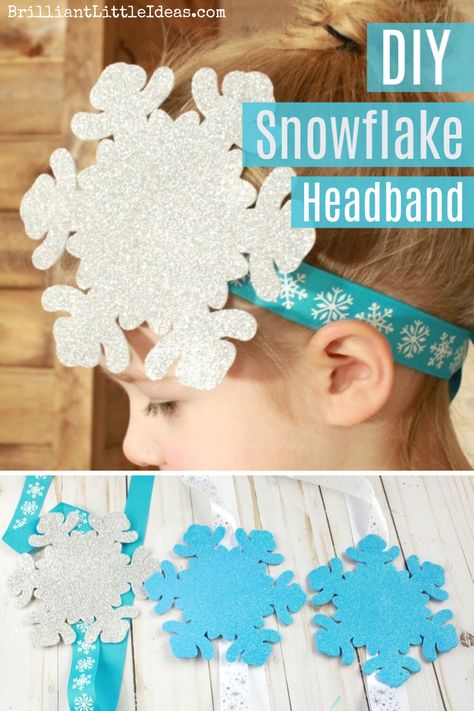 Preschool and big kids will love this Super Easy Snowflake Headbands. Looks great with your Frozen Elsa Costume. Fun ideas for birthday parties party favor or pretend play with friends. watch the how to diy video to create your own with ribbon and a foam snow flake. Snow Costume Kids, Snowflake Crown Diy, Snowflake Headband Diy, Diy Snowflake Costume, Snowflake Costume Kids, Snowflake Headbands, Snowflake Costume, Fall Kindergarten Crafts, Christmas Headband Diy