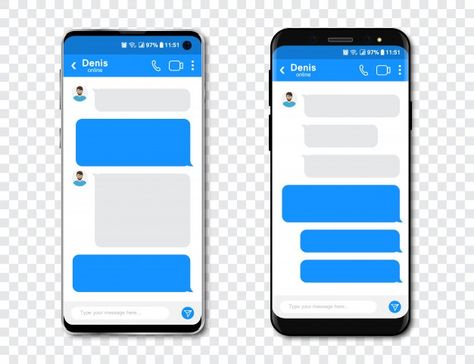 Set of smartphones with blank chat messe... | Premium Vector #Freepik #vector #template #phone #mobile #bubble Blank Chat Messenger, Messenger Template, Messenger Chat, Onboarding App, Instagram Gradient, Music Player App, Phone Template, Booking App, Banking App