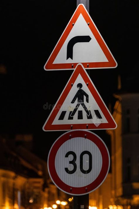 Closeup of  speed limit and pedestrian road signs with a blurry background stock images Road Sign Photography, Speed Limit 2 Sign, Funny Speed Limit Signs, Unsettling Road Signs, Ominous Road Signs, Speed Limit Signs, Blurry Background, Sign Photography, Speed Limit