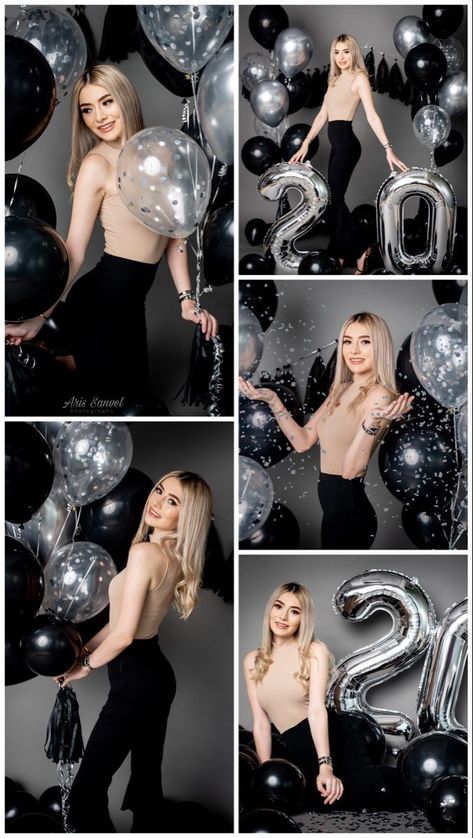 Balloon Backdrop Photoshoot, Birthday Party Photoshoot With Friends, Birthday Session Ideas, Birthday Photography Pose, Photoshoot Outfits Birthday, 20 Birthday Photoshoot, Birthday Fotos, 17 Doğum Günü, New Year Photoshoot