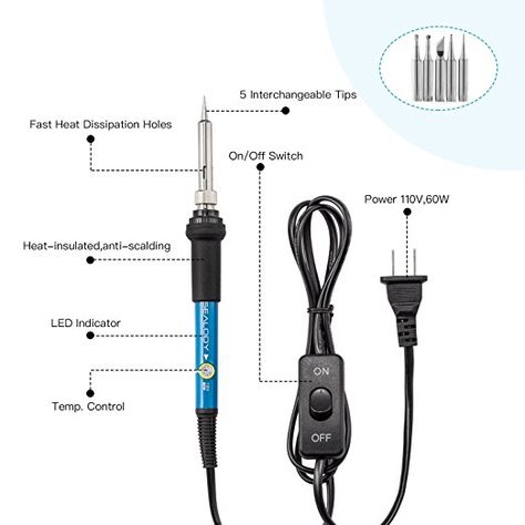 Amazon.com: Soldering Iron Kit, Including 60W Temperature Control Soldering Iron with ON/OFF Switch, Tips, Solder Sucker, Desoldering Wick, Solder Wire, Anti-static Tweezers and Stand with Cleaning Sponge: Home Improvement Solder Wire, Electronics Basics, Cleaning Sponge, Soldering Iron, Sponge Cleaning, Tweezers, Temperature Control, Soldering, On Off