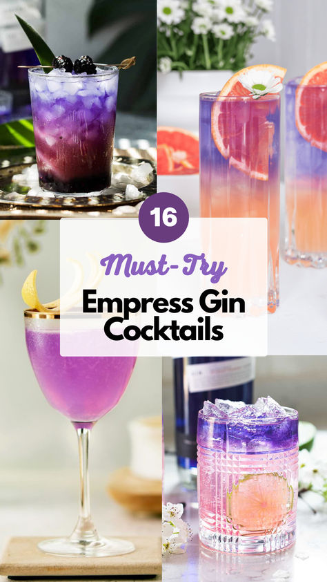 Empress Gin Cocktails Gin Cocktails Empress, Butterfly Pea Gin Cocktail, Butterfly Pea Flower Gin Cocktail, Fancy Gin Cocktails, Empress Gin Spritz, Indigo Gin Recipes, Pea Flower Gin Cocktail, Drinks With Empress Gin, Impress Gin Cocktails