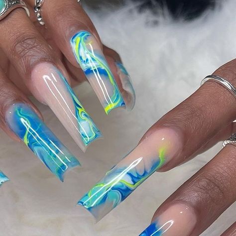 Luxury Nail Designs, Instagram Challenges, Teal Acrylic Nails, Ambre Nails, Pool Nails, Acrylic Toe Nails, Hippie Nails, Long Acrylic Nail Designs, Nails Design With Rhinestones