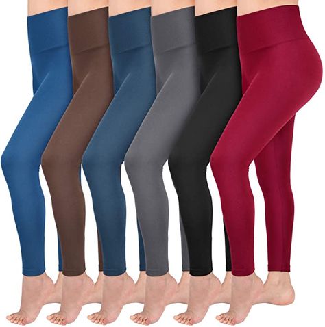 Abodhu 6 Pack Fleece Lined Leggings Women High Waist Soft Stretch Slimming Winter Warm Full Length Leggings Plus Size at Amazon Women’s Clothing store Fits For Winter, Women Leggings Outfits, Coloured Leggings, Thick Leggings, Leggings Plus Size, Fleece Lined Leggings, Lined Leggings, Warm Leggings, Legging Fits