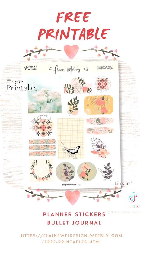 Free Printable Note Cards, Scrapbook Journal Free Printables Planner Stickers, Floral Stickers Free Printable, Journal Stickers Free Printable, December Journaling, Bullet Journal Planning, Bujo Printables, Free Printable Journal, Signup Page