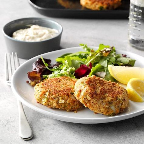 Spicy Salmon Patties Exps Sdfm19 21812 E10 17 2b 2 Salmon Patties Recipe, Watermelon Feta Salad, Garlic Salmon, Watermelon And Feta, Easy Salmon Recipes, Spicy Salmon, Patties Recipe, Salmon Cakes, Easy Salmon