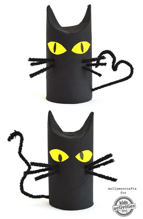 Spooky Halloween Toilet Roll Black Cats Craft for Kids | Kids Activities Blog Halloween Cat Crafts, Toilet Paper Roll Bat, Halloweenpyssel Barn, Mummy Crafts, Thanksgiving Crafts For Toddlers, Moldes Halloween, Vika Papper, Bat Craft, Halloween Art Projects