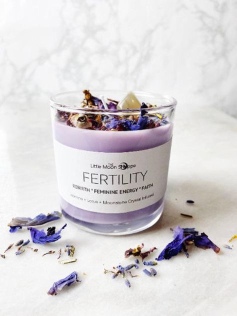 Fertility Candle, Fertility Crystals, Herb Candles, Crystals For Manifestation, Intention Candles, Candle Packaging, Crystal Candle, Candle Spells, Crystal Candles