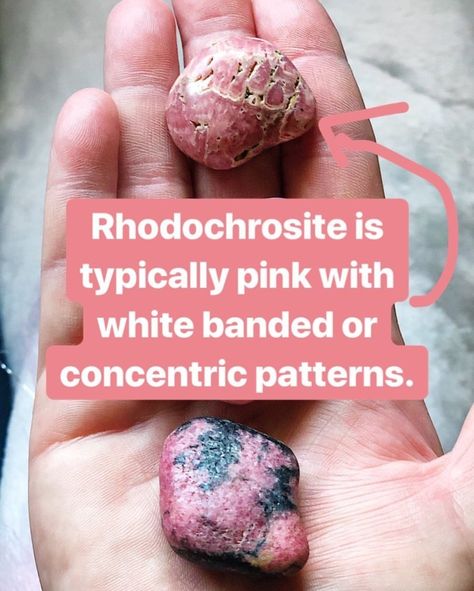 RHODOCHROSITE vs RHODONITE Rhodonite Vs Rhodochrosite, Practical Magic, White Band, Healing Stones, Crystals And Gemstones, Crystal Healing, Meditation, Spirituality, Gems