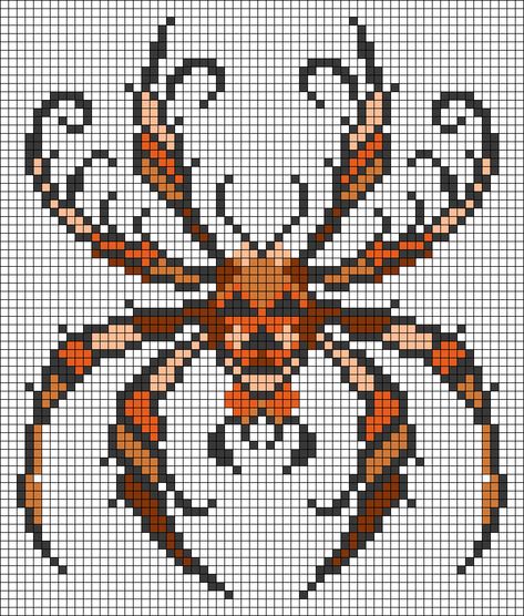 Alpha pattern #120862 | BraceletBook Spider Alpha Pattern, Halloween Alpha Pattern, Grid Patterns, Pumpkin Spooky, Perler Ideas, Spider Halloween, Graph Paper Art, Crochet Inspo, Halloween Jack O Lanterns