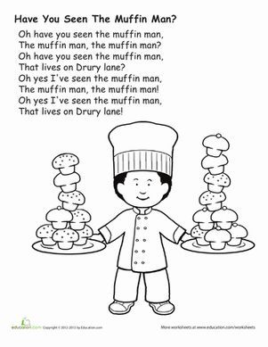 Do You Know the Muffin Man? You will soon, once you color this cute nursery rhyme coloring page with your child! #nurseryrhymes #earlychildhood #preschool #educationdotcom Muffin Man Nursery Rhyme, Nursery Rhymes Preschool Crafts, Poetry Notebook, The Muffin Man, Do You Know The Muffin Man, Nursery Rhymes Lyrics, Nursery Rhymes Preschool, Nursery Rhyme Theme, Gingerbread Bakery