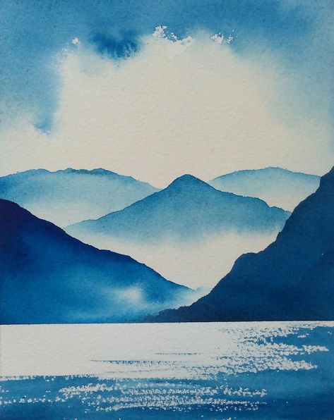 Monochromatic Art Ideas, Monochromatic Art, Watercolour Inspiration, Watercolor Paintings Easy, Watercolor Painting Techniques, Have Inspiration, Watercolor Landscape Paintings, Lukisan Cat Air, Water Painting