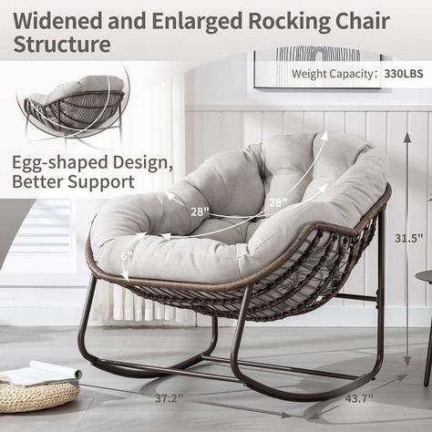 Outdoor Rattan Rocker Recliner Chair With Polyester Padded Cushion （set of 2） - On Sale - Bed Bath & Beyond - 38212072 Reclining Rocking Chair, Comfy Rocking Chair, Egg Shaped Chair, Rocking Chair Pads, Metal Rocking Chair, Rattan Rocking Chair, Rocker Recliner Chair, Patio Rocking Chairs, Rocker Chairs