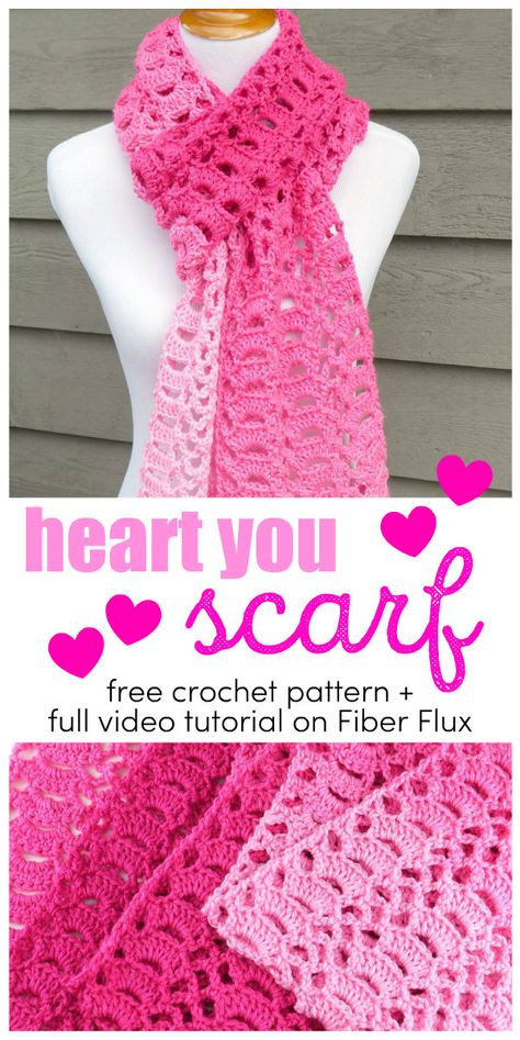 Crocheted Scarf, Fan Pattern, Crochet Scarf Pattern Free, Ombre Pink, Pink Crochet, Shawl Patterns, Pink Yarn, Shawl Crochet Pattern, Scarf Crochet Pattern