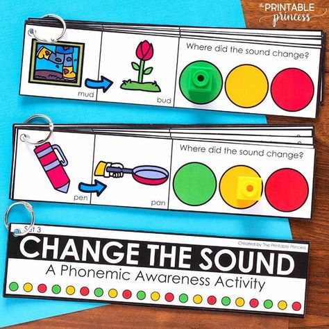 Practice and strengthen phonemic awareness skills every day!⁣ .⁣ You can do it with this HUGE bundle of resources, including Change the Beginning Sound, Change the Middle Sound, Change the Ending Sound, and the combo set Change the Sound. ⁣ .⁣ Link in profile: https://www.teacherspayteachers.com/Product/Phoneme-Substitution-Change-the-Sound-Beginning-Middle-End-BUNDLE-4609747 Phoneme Addition Activities, Open Court Sound Spelling Cards, Teaching Phonemic Awareness, Kindergarten Phonemic Awareness Activity, Word Awareness Activities, Sound Substitution Activities, Phoneme Deletion Activities, Final Sound Activities, Ending Sounds Kindergarten