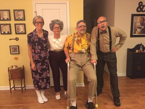 Old Lady And Old Man Costumes, Old Person Costume Adult, Old People Family Halloween Costume, Elderly Halloween Costume, Old Man Costume Men, Old Person Costume Party, Old People Group Costume, Old People Costume Ideas, Old Person Halloween Costume