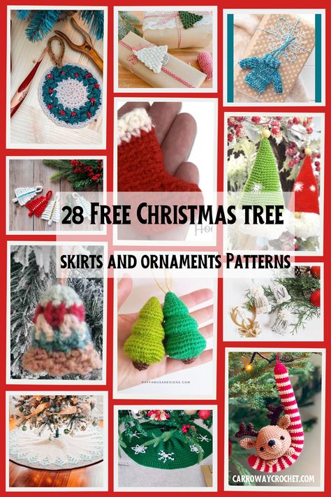 28 Free Christmas Tree Skirts and Ornaments Crochet Patterns - Carroway Crochet Quick Crochet Patterns Christmas, Free Crochet Xmas Ornaments, Free Amigurumi Christmas Patterns, Crochet Pattern Christmas Ornaments, Crochet Xmas Ornaments Free Pattern, Crochet Free Christmas Patterns, Crochet Amigurumi Free Patterns Easy Christmas Ornament, Christmas Crochet Ideas To Sell, Christmas Crochet Ornaments Free Pattern