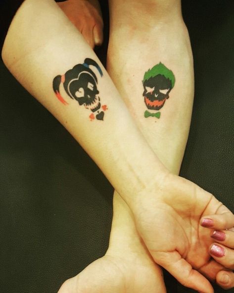 Couple Tattoos Joker And Harley, Harley Quinn And Joker Matching Tattoos, Harley And Joker Tattoo Couple, Harley Quinn Inspired Tattoo, Joker And Harley Quinn Tattoo Couples, Harly Quinn Tatoos, Harley Quinn Joker Tattoo, Simple Joker Tattoo, Joker Harley Quinn Tattoo