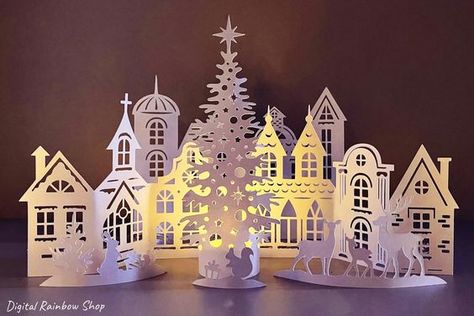 Laser Cut Christmas Ideas 3d Birthday Cake, Space Svg, Christmas Template, City Christmas, Winter Szenen, Christmas Paper Crafts, Navidad Diy, Christmas Mantels, 3d Christmas