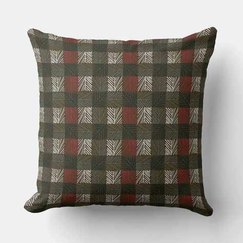 Green Pine Needle Plaid Throw Pillow Plaid Throw Pillow, Rustic Throw Pillows, Winter Throw Pillows, Winter Retreat, Plaid Throw Pillows, Plaid Throw, Green Hues, Rich Green, Pine Needles