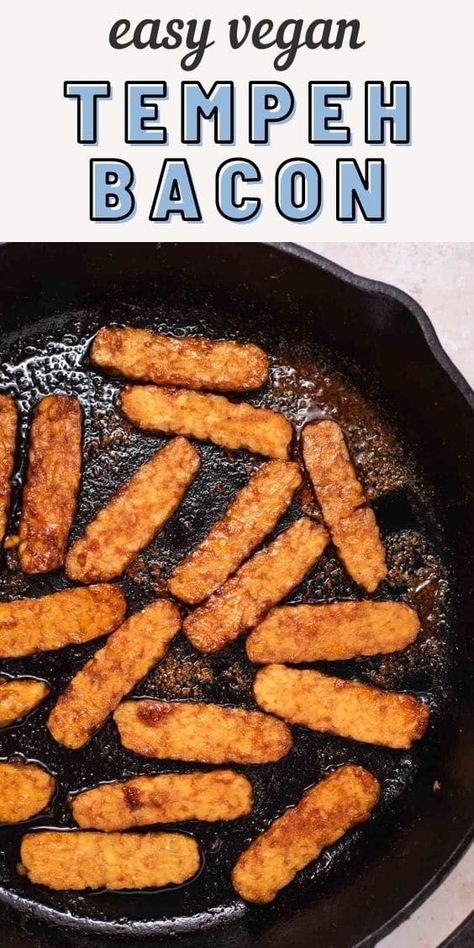 This sweet and smoky tempeh bacon can be made in the oven or on the stove in just 30 minutes. It's perfect in sandwiches, crumbled into soups or enjoyed with breakfast! Tempeh Bacon Recipe, Vegan Tempeh, Marinated Tempeh, Baked Tempeh, Vegan Jambalaya, Vegetarian Brunch, Tempeh Bacon, Tempeh Recipes, Vegetarian Comfort Food