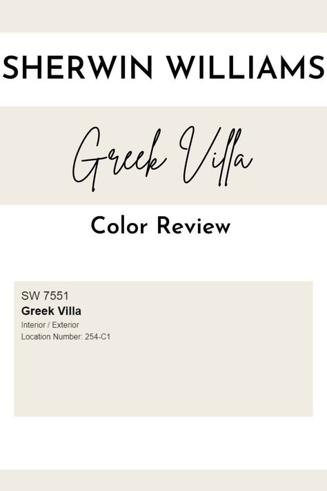 Sherwin Williams Greek Villa is a best-selling white paint color form Sherwin Williams #paintcolors #home #interiordesign #whitepaint Greek Villa White Sherwin Williams, Sherman Williams Creamy White, Sherwin William Greek Villa, Wherein Williams Greek Villa, Greek Villa Paint Sherwin Williams, Sherrington Williams White Paint Colors, Sherwin Williams Greek Villa Cabinets, Sherwin Williams Greek Villa Exterior, Sherwin Williams Off White Paint Colors