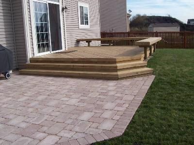 Wood deck that steps down to paver patio | Patio adjacent to Deck Columbus Ohio - Steps and Stairs Photo Gallery ... Veranda Design, Tiny Balcony, Concrete Patios, Apartment Patio, Apartment Patio Decor, Small Deck, Decks Backyard, House With Porch, Backyard Deck